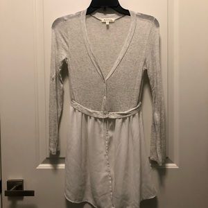 Monteau Light Gray White Chiffon Blouse Top Small